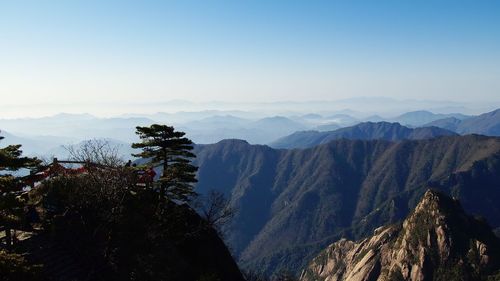 View of mountain range against clear sky