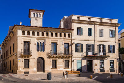 Colonial building at town square placa del princep of mahon on menorca, spain