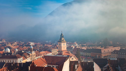 High angle view of townscape against sky