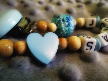 Close-up of multi colored eggs on table