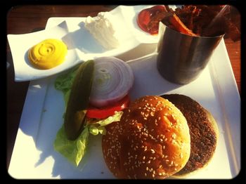 Close-up of food served in plate
