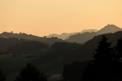 Scenic view of silhouette landscape against clear sky