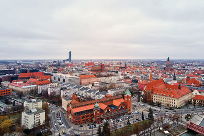 High angle view of townscape against sky