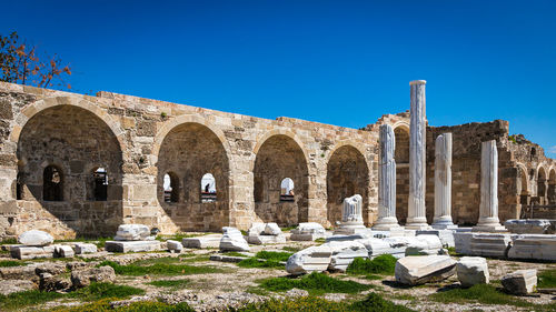 An antique ruined city of columns.ruin. view of the ancient city in side, turkey.