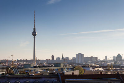 Berlin cityscape against clear sky