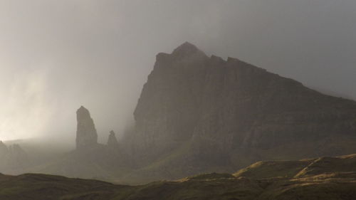 Scenic view of mountains during foggy weather