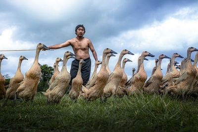 Full length of man on field against sky