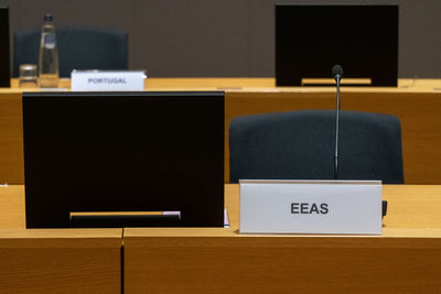 Close-up of empty seats on table