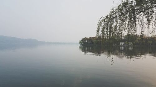 Scenic view of lake against clear sky