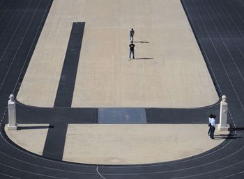 High angle view of man cycling