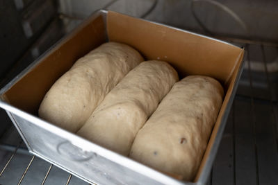 High angle view of bread in box