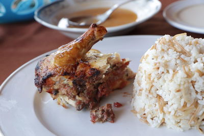 Close-up of food served in plate