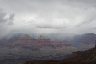 View of rock formations against cloudy sky