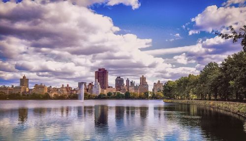 View of city against cloudy sky