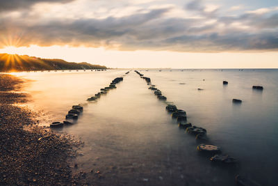Scenic view of lake against sky during sunset