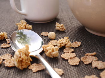 High angle view of breakfast on table