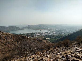 High angle view of cityscape against sky