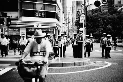 People walking on city street