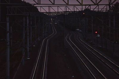 Railroad tracks at night