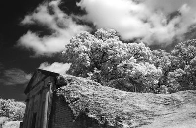 Low angle view of building against cloudy sky