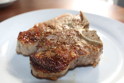 Close-up of meat in plate