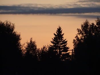 Silhouette trees by lake against sky during sunset