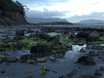 Scenic view of sea against cloudy sky