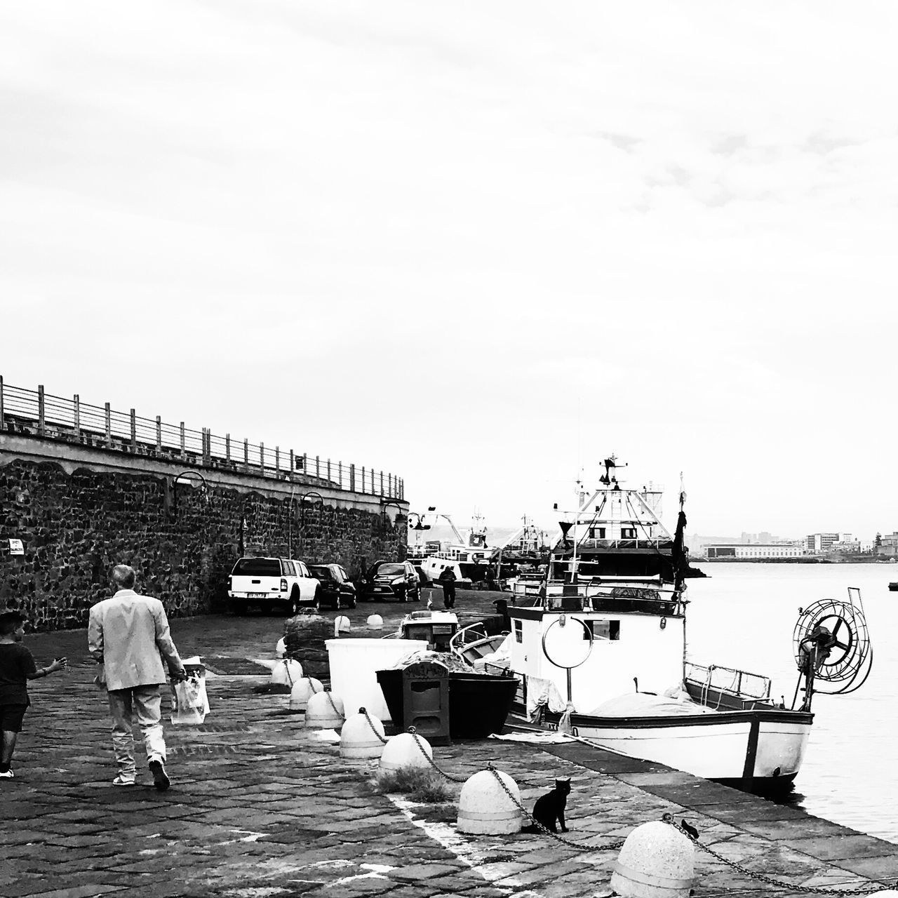 REAR VIEW OF PEOPLE ON SHORE AGAINST SKY