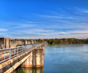 Bridge over river against blue sky