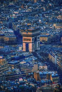 Aerial view of illuminated cityscape