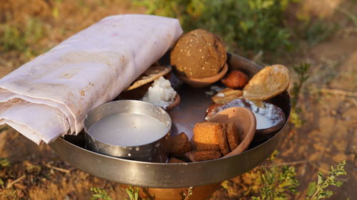 Traditional indian vegetarian food served with indian culture, assorted indian dishes, snacks se