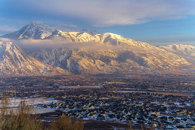 Scenic view of snowcapped mountains against sky