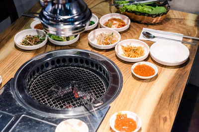 High angle view of food on table