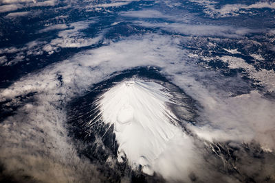 High angle view of volcanic landscape against sky