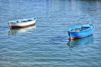 High angle view of sailboat in lake