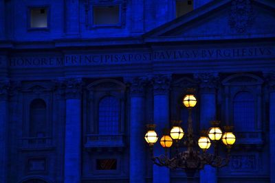 Low angle view of illuminated building at night