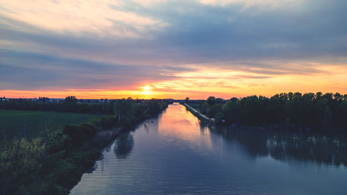 Scenic view of lake against sky during sunset
