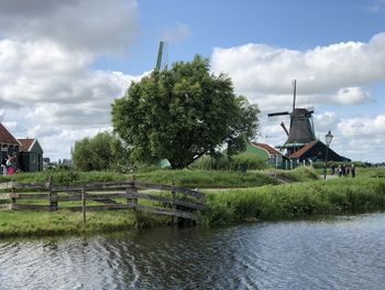 Scenic view of windmills 