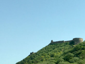 Scenic view of mountain against clear blue sky