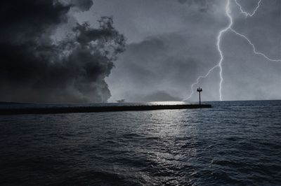 Lightning striking the lake 