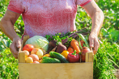 Midsection of woman holding pumpkin