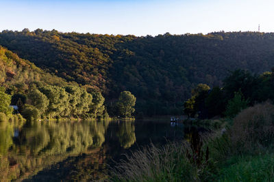 Scenic view of lake against clear sky