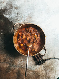High angle view of food on table