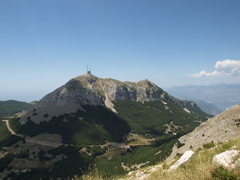 Scenic view of mountains against clear sky