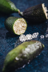 Close-up of chopped fruit on table