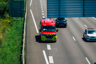 High angle view of cars on road