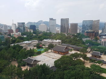 High angle view of cityscape against sky