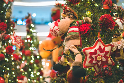 Close-up of decorated christmas tree