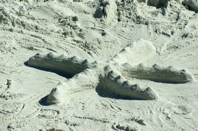 High angle view of snow covered land