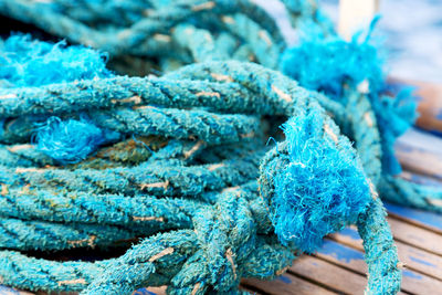 Close-up of blue rope tied up